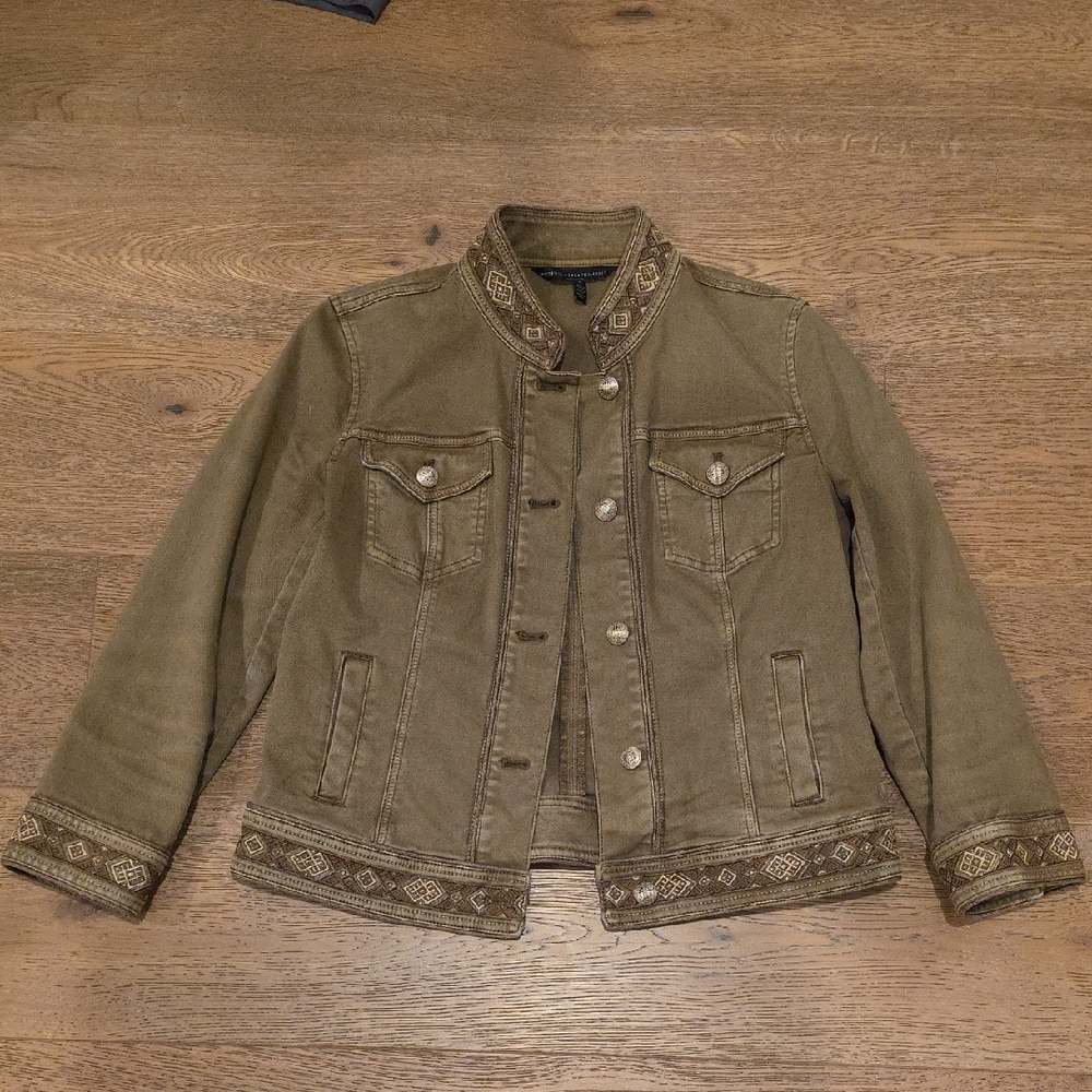 White House Black Market Olive Embroidered Jacket